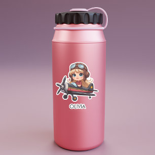 Sticker Fille pilotant un avion mignon dessin animé Person