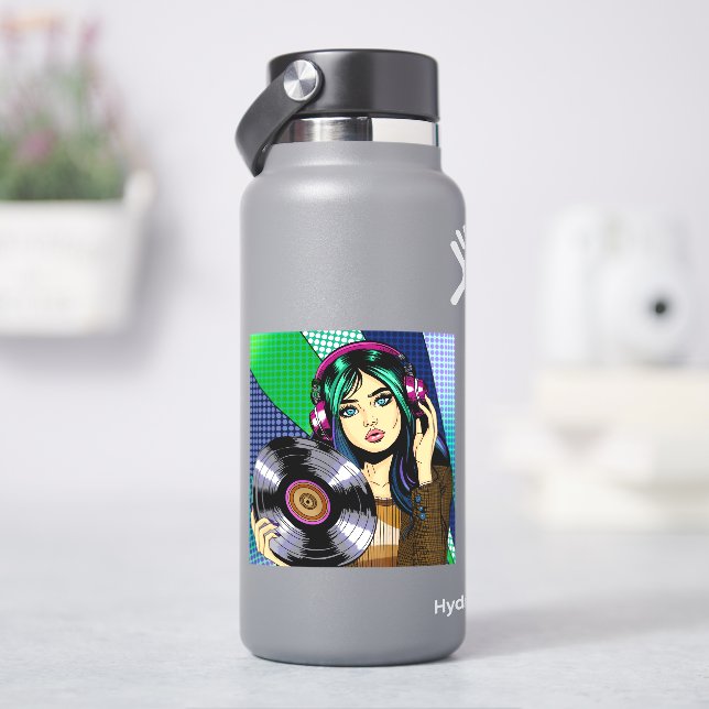 Sticker Fille Pop Art avec disque (HydroFlask)