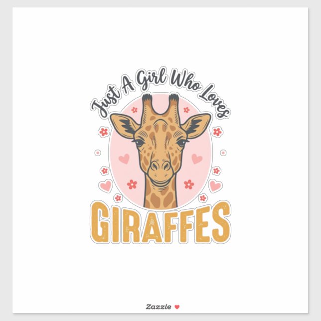 Sticker Fille qui aime les girafes Design de gravure vinta (Feuille)
