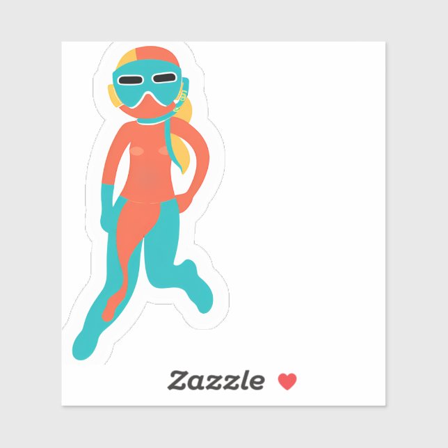 Sticker Fille qui fait de la plongée en apnée (Feuille)