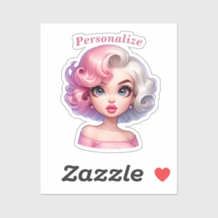 Sticker Fille rétro glamour animée personnalisable