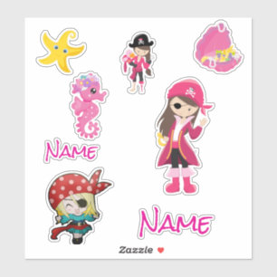 Sticker fille rose mignonne Pirate