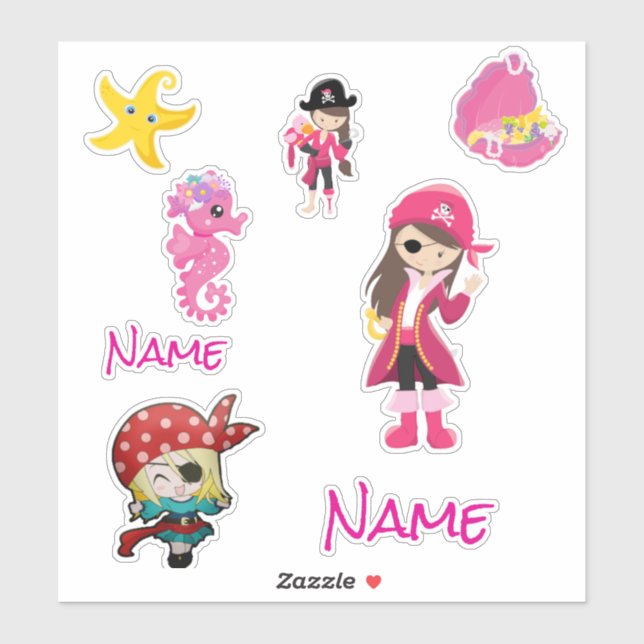Sticker fille rose mignonne Pirate (Feuille)