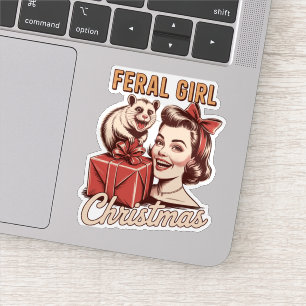 Sticker Fille Sauvage Noël Opossum Xmas Rétro Déchets