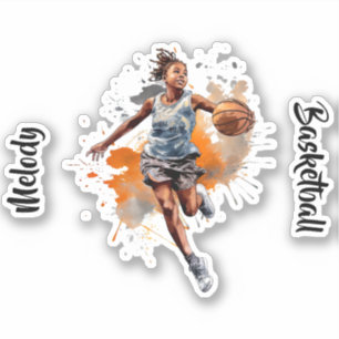 Sticker Filles Basketball Aquarelle Personnalisée