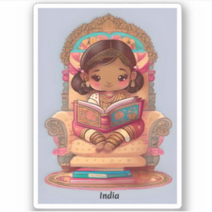 Sticker Filles du monde de la lecture - Inde