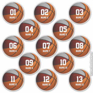 Sticker filles garçons maroon gris ensemble de 13 basket-b