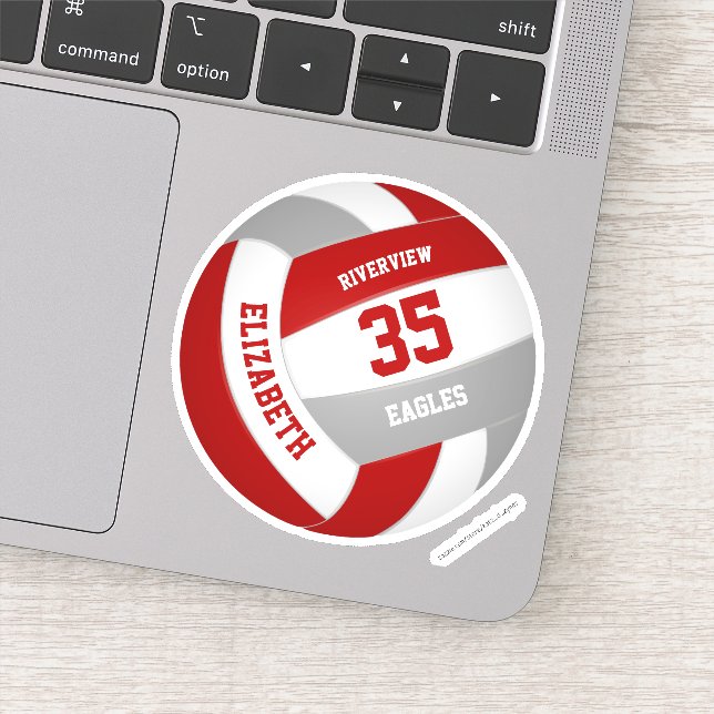 Sticker filles garçons rouge gris équipe couleurs volley-b (Détail)