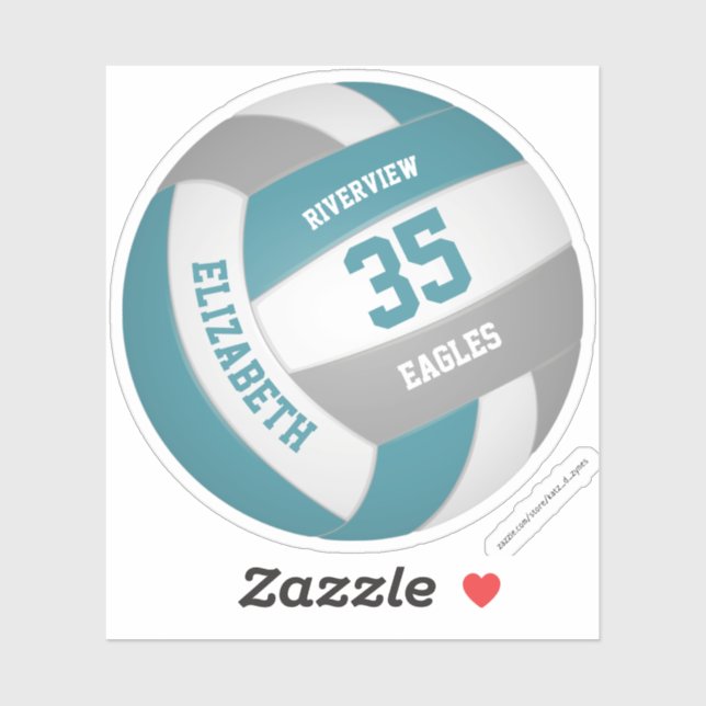 Sticker filles garçons simple gris turquoise blanc volley- (Feuille)