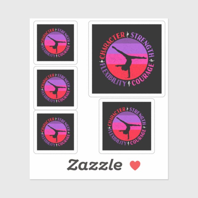 Sticker Filles Gymnastique Caractère Force Courage (Feuille)
