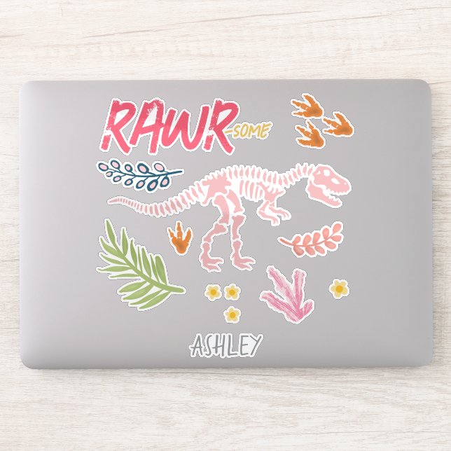Sticker Filles Mignonnes Dinosaure Rose Brut-Kelques Enfan (Ordinateur)