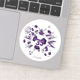 Sticker filles nom jersey nombre ballons de football étoil