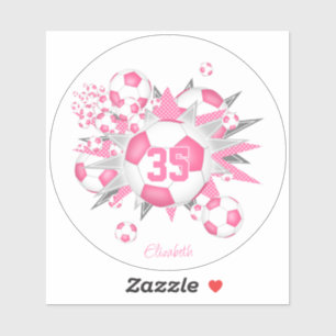 Sticker filles nom sur rose blanc football ballon souffle