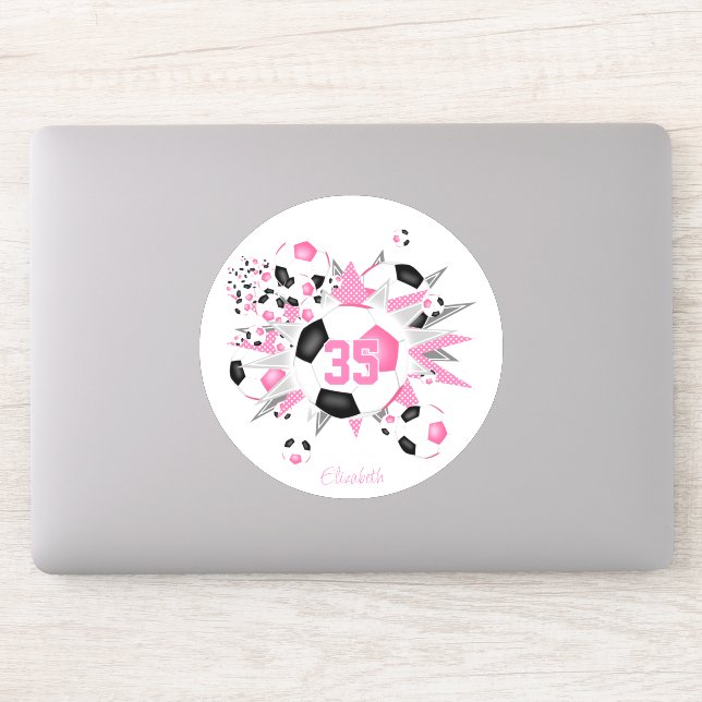 Sticker filles nom sur rose noir football balle souffle (Ordinateur)