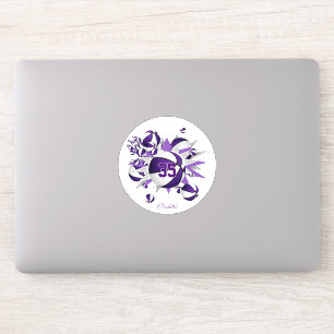 Sticker filles nom sur violet blanc basketballs étoiles