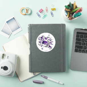 Sticker filles nom sur violet gris basketballs étoiles