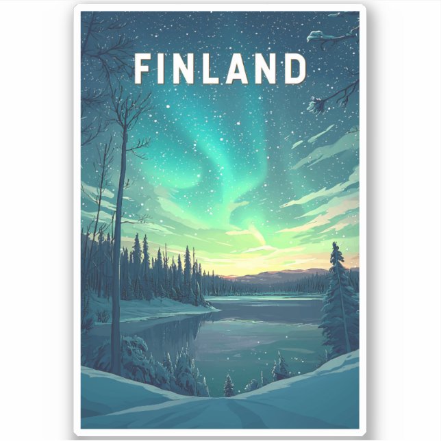 Sticker Finlande Illustration Voyage Art Vintage (Devant)