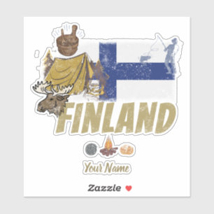 Sticker Finlande Moose Vintage Drapeau Tente Rétro Souveni
