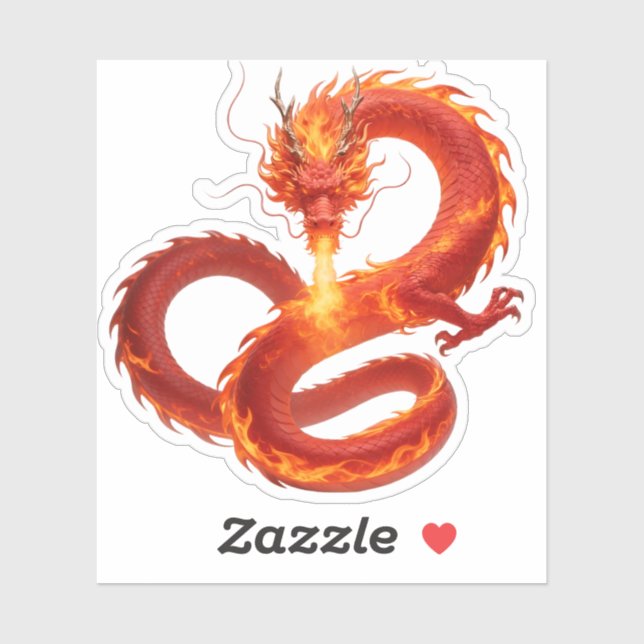 Sticker Fire Dragon Fantasy Art Design, Mythical Creature  (Feuille)