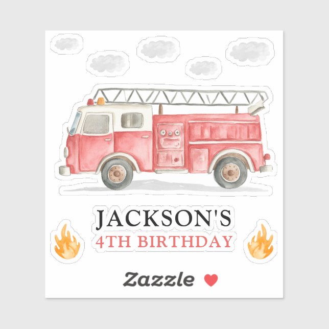 Sticker Firetruck Calling All Firefigthers Boy Birthday (Feuille)