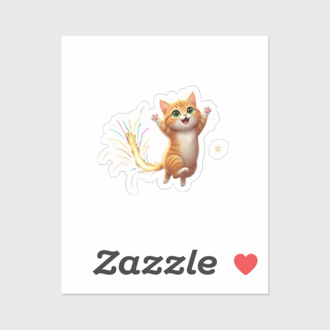 Sticker Fireworks Tail Cat Jumping Feline New Year Sparkle (Feuille)