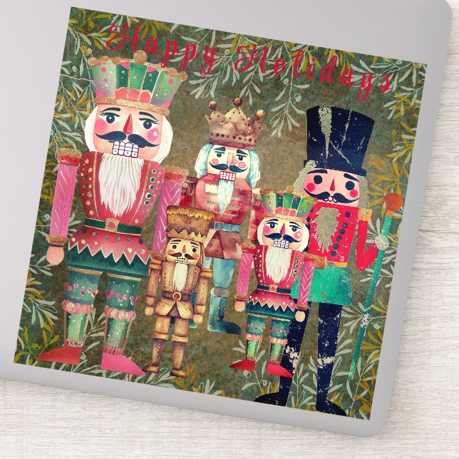 Sticker Five Nutcrackers Happy Holidays Colorful (Détail)