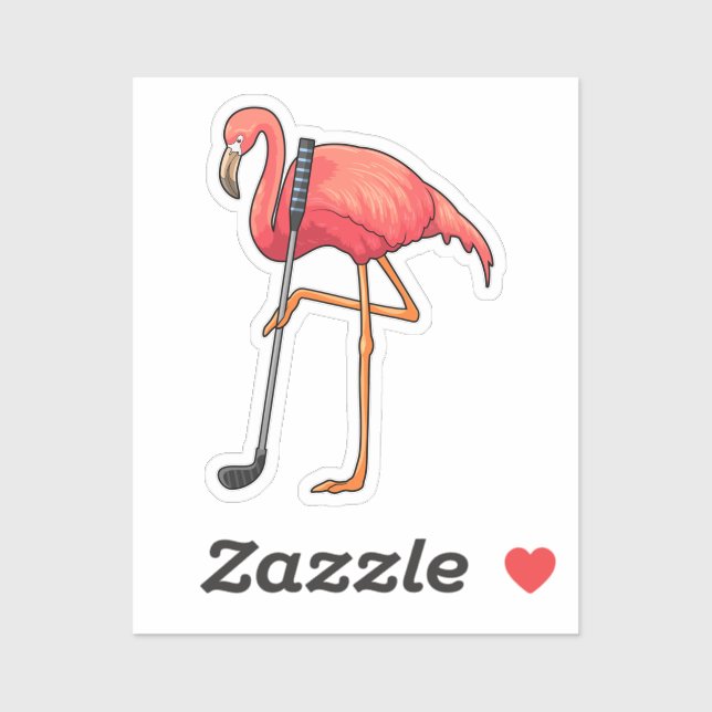 Sticker Flamant rose à Golf avec Golf Club (Feuille)