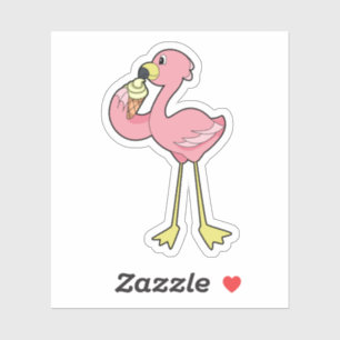 Sticker Flamant rose à la crème glacée gaufre