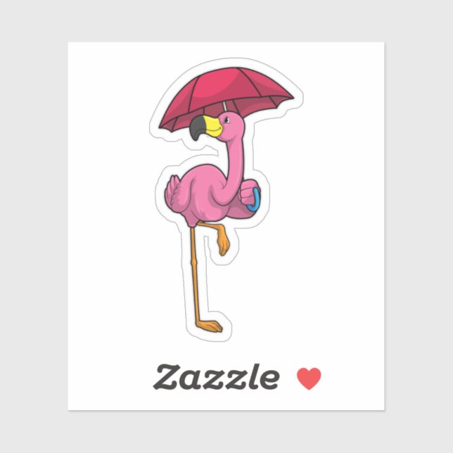 Sticker Flamant rose à la pluie avec parapluie (Feuille)