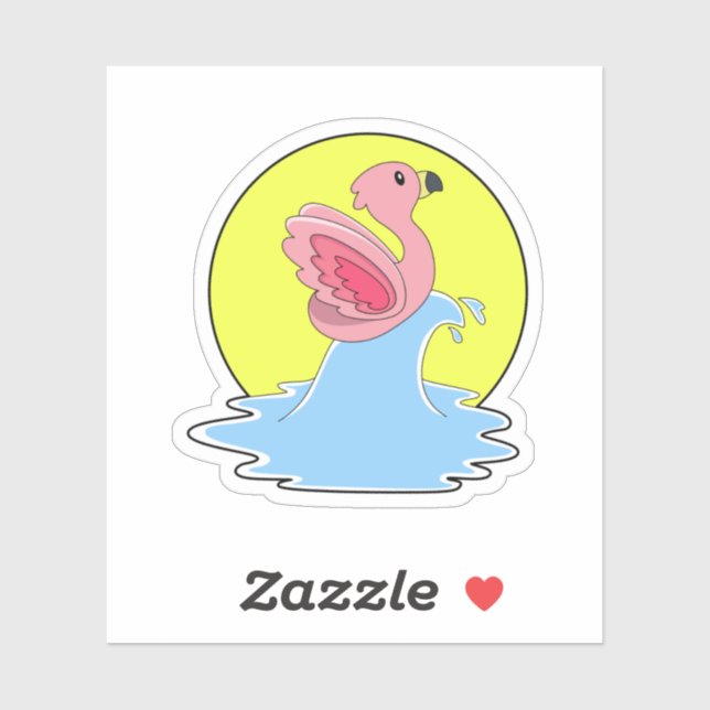 Sticker Flamant rose à Surfing on Water (Feuille)