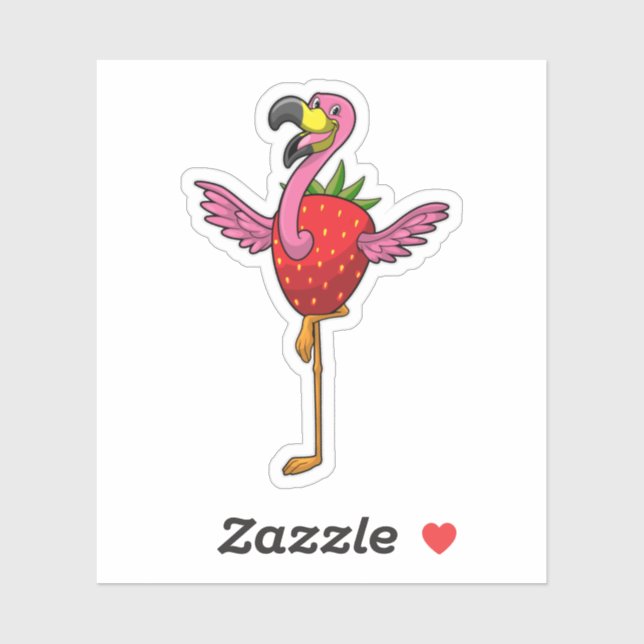 Sticker Flamant rose aux fraises (Feuille)