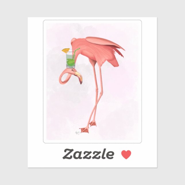 Sticker Flamant rose avec Cocktail (Feuille)