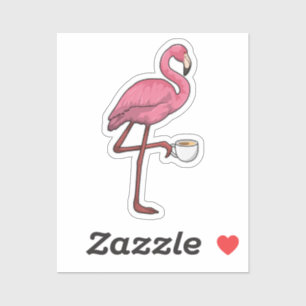 Sticker Flamant rose avec la coupe du café