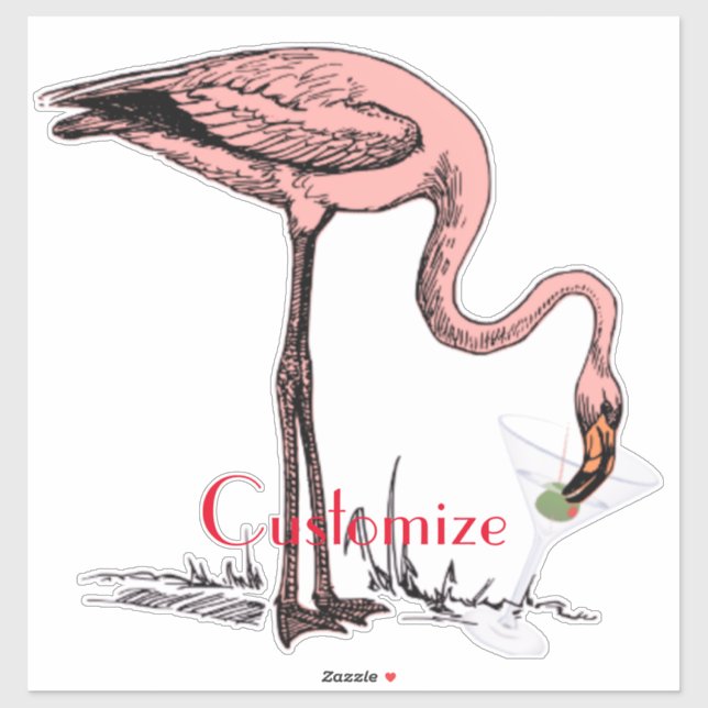 Sticker Flamant rose Boire Martini Thunder_Cove (Feuille)
