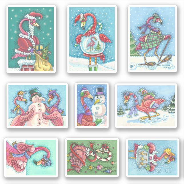 STICKER FLAMANT ROSE CHRISTMAS BIRDS DE CHRISTMAS (Devant)