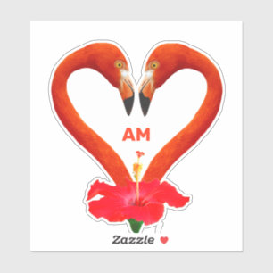Sticker Flamant rose Coeur & Hibiscus Fleur avec Monogramm
