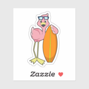 Sticker Flamant rose comme Surfer avec Surfboard.PNG