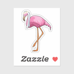 Sticker Flamant rose de mariée avec voile