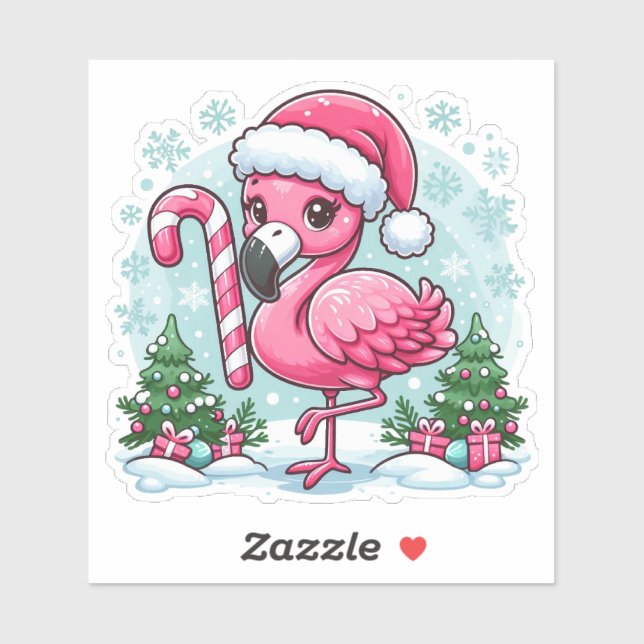 Sticker Flamant rose de Noël Clipart-10424 (Feuille)