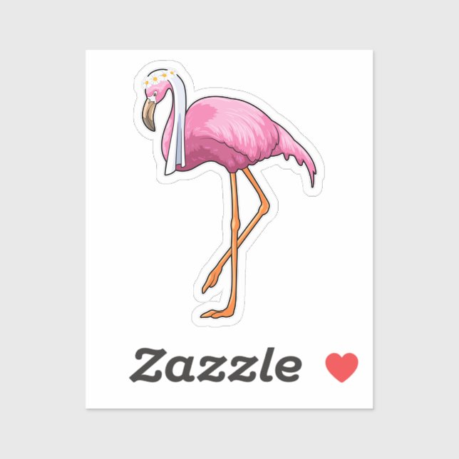 Sticker Flamant rose en mariée voilée (Feuille)