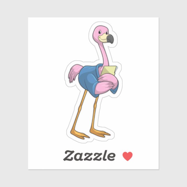 Sticker Flamant rose en tant que secrétaire avec Bloc-note (Feuille)
