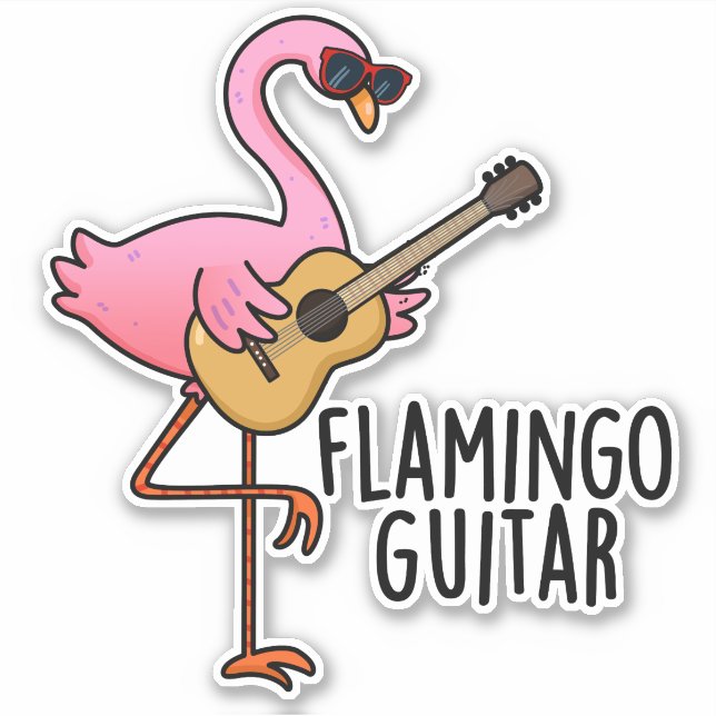Sticker Flamant rose Guitare Funny Music Pun (Devant)