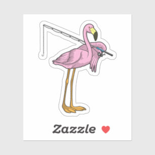 Sticker Flamant rose Pêche Pêcheur Pêcheur canne