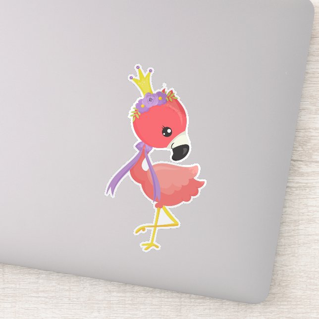 Sticker Flamant rose princesse, Flamant rose mignon, Fleur (Détail)