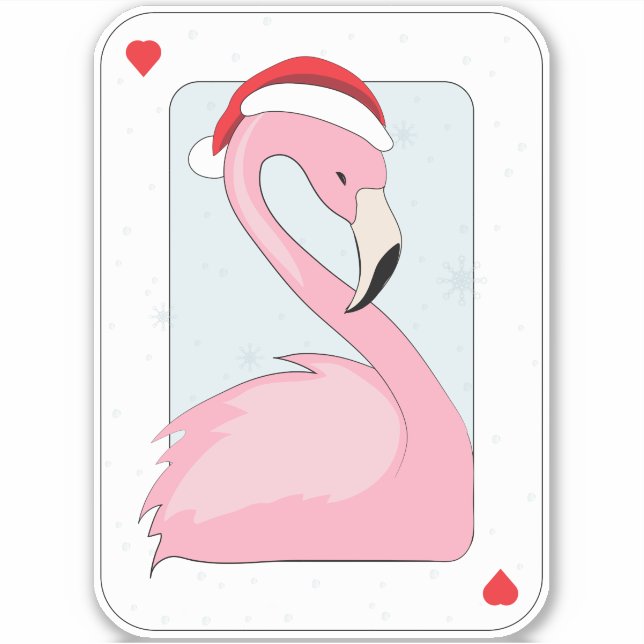 Sticker Flamant rose rose à Santa Hat (Devant)