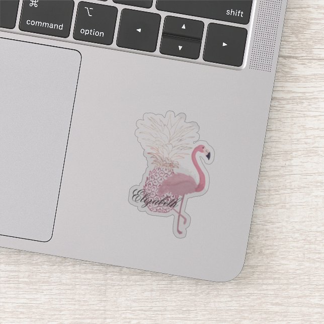 Sticker Flamant rose rose, ananas - Personnalisé (Détail)