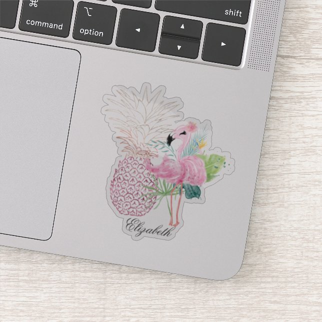 Sticker Flamant rose rose fille, Feuilles tropicaux, Anana (Détail)