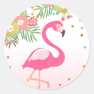 Sticker Flamant rose Tropical Enveloppe Anniversai