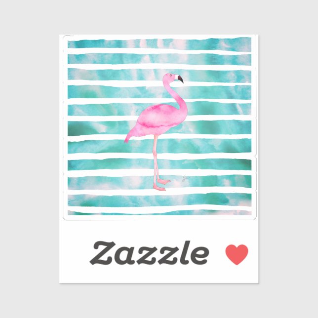 Sticker Flamant Rose Turquoise Bleu Rayures Moderne (Feuille)