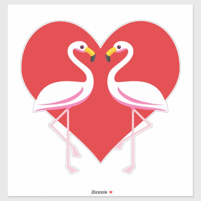 Sticker Flamants roses blancs mignons rose avec coeur roug (Feuille)